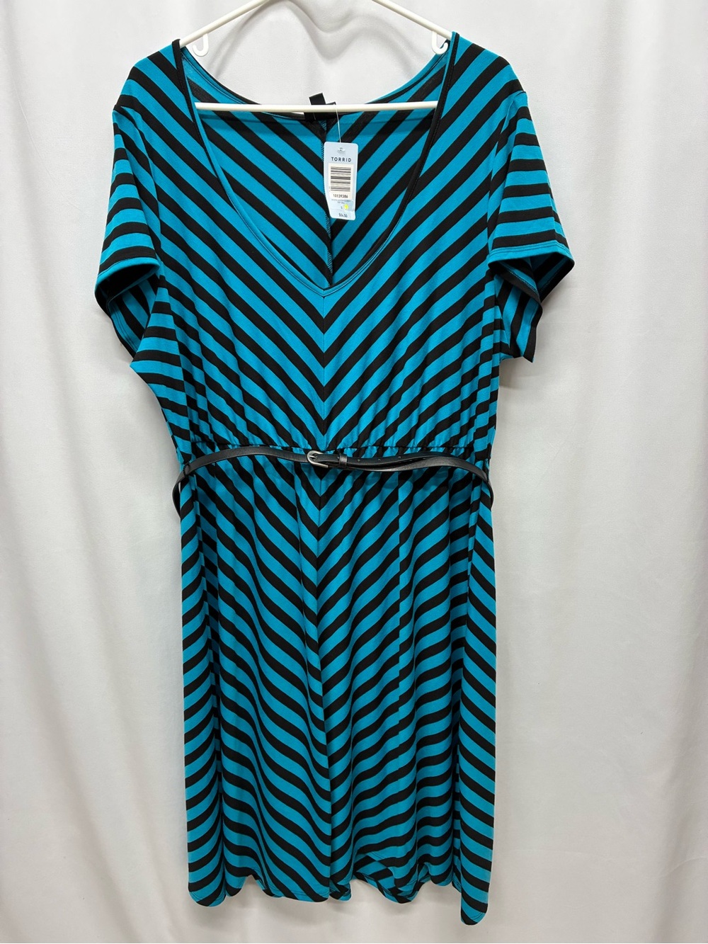 Torrid dress womens 3x y2k blue striped zig zag short sleeve belted stretchy